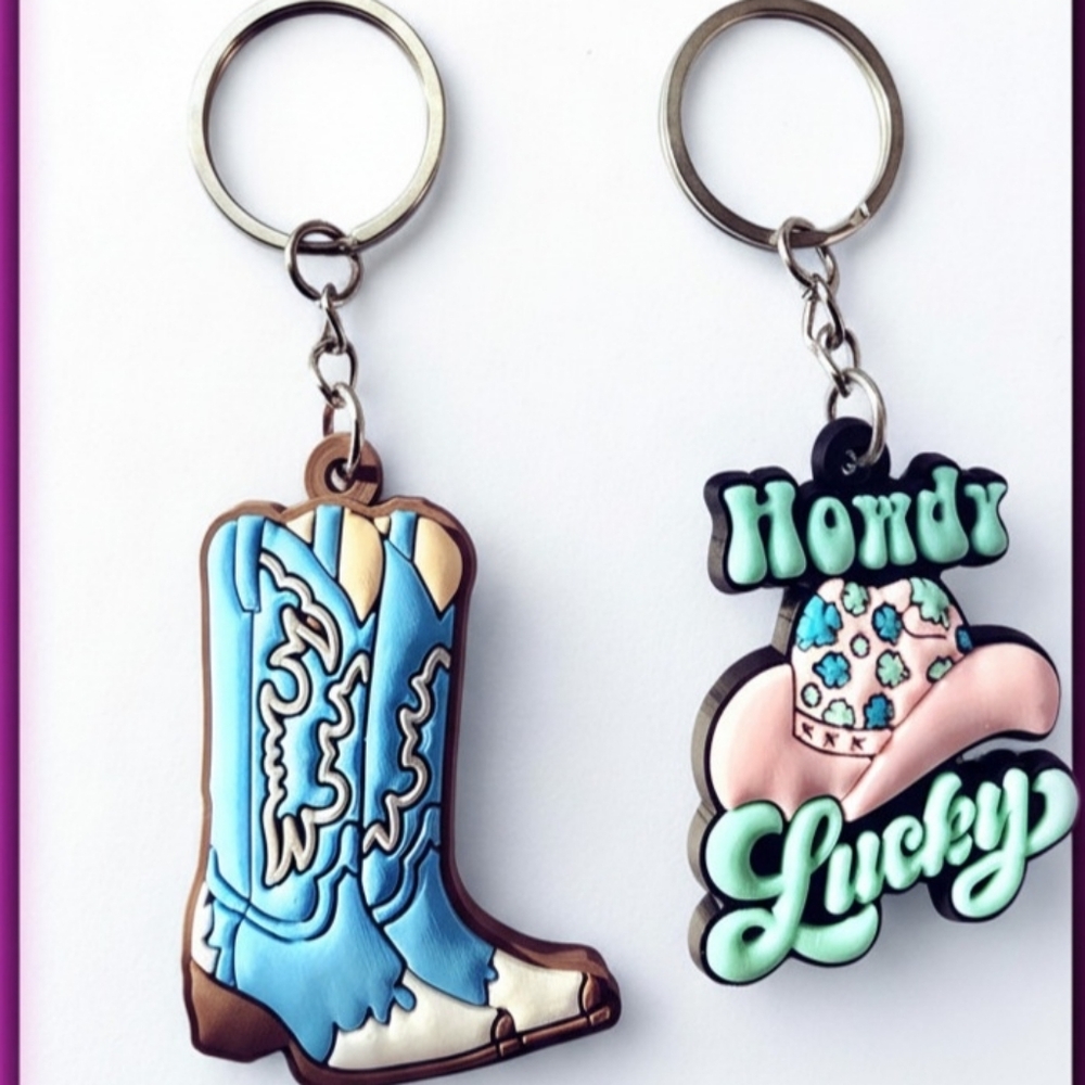 Cowboy Boot & Howdy Lucky Keychain‎ Set — Blue and Pink